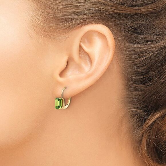 Kazi Luxury 14k Yellow Gold 7x5mm Emerald Cut Peridot Leverback Earrings